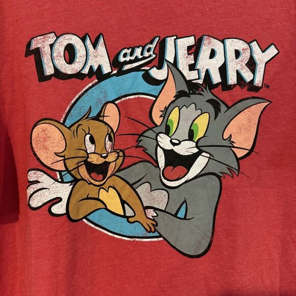 Tom & Jerry T-Shirt 2XL Red Distressed Graphic Short Sleeve Crew Neck Cartoon - Picture 2 of 6